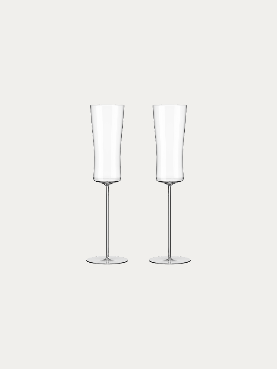 RESONG HOME 1833 Champagne Flute (Pair), elegant curved waist silhouette crystal sparkling wine glass set of 2, slim stem luxury champagne tumbler for celebratio