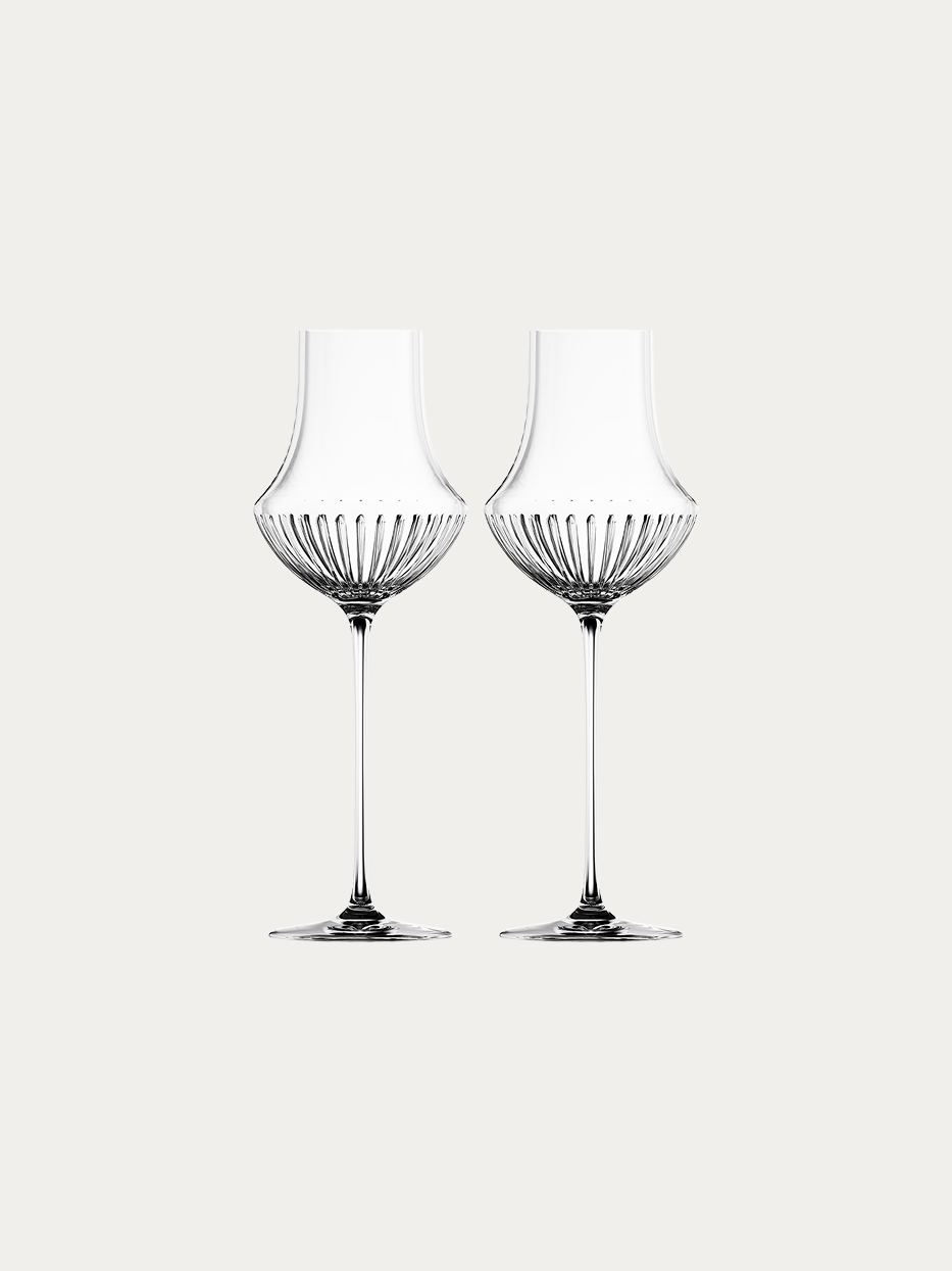 RESONG HOME TRIUMPH Stemware - M (Pair), hand radial fluted crystal red wine goblet set of 2, ultra thin seamless stem, plain off-white background official product photo