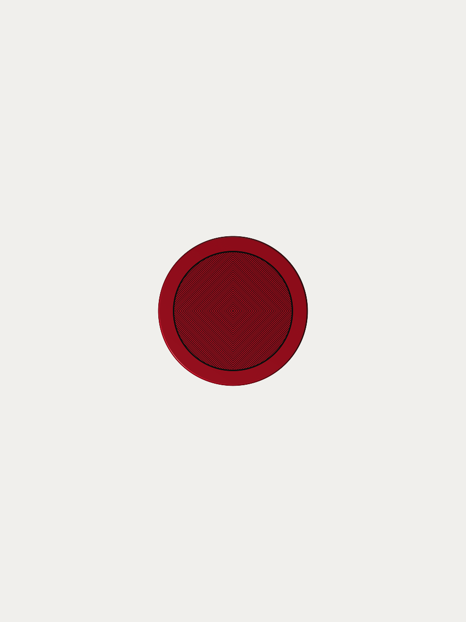 RESONG OPTICAL ART Red Round Coaster official shot on plain off-white background, round monolithic red synthetic resin coaster with glossy red outer rim, symmetrical herringbone fine texture