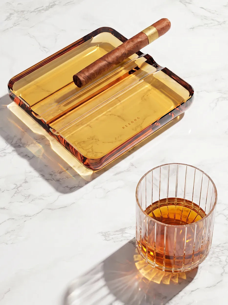 RUIYING Cigar Holder (Amber), transparent crystal cigar rest tray, luxury home bar cigar accessory matched with whiskey glass