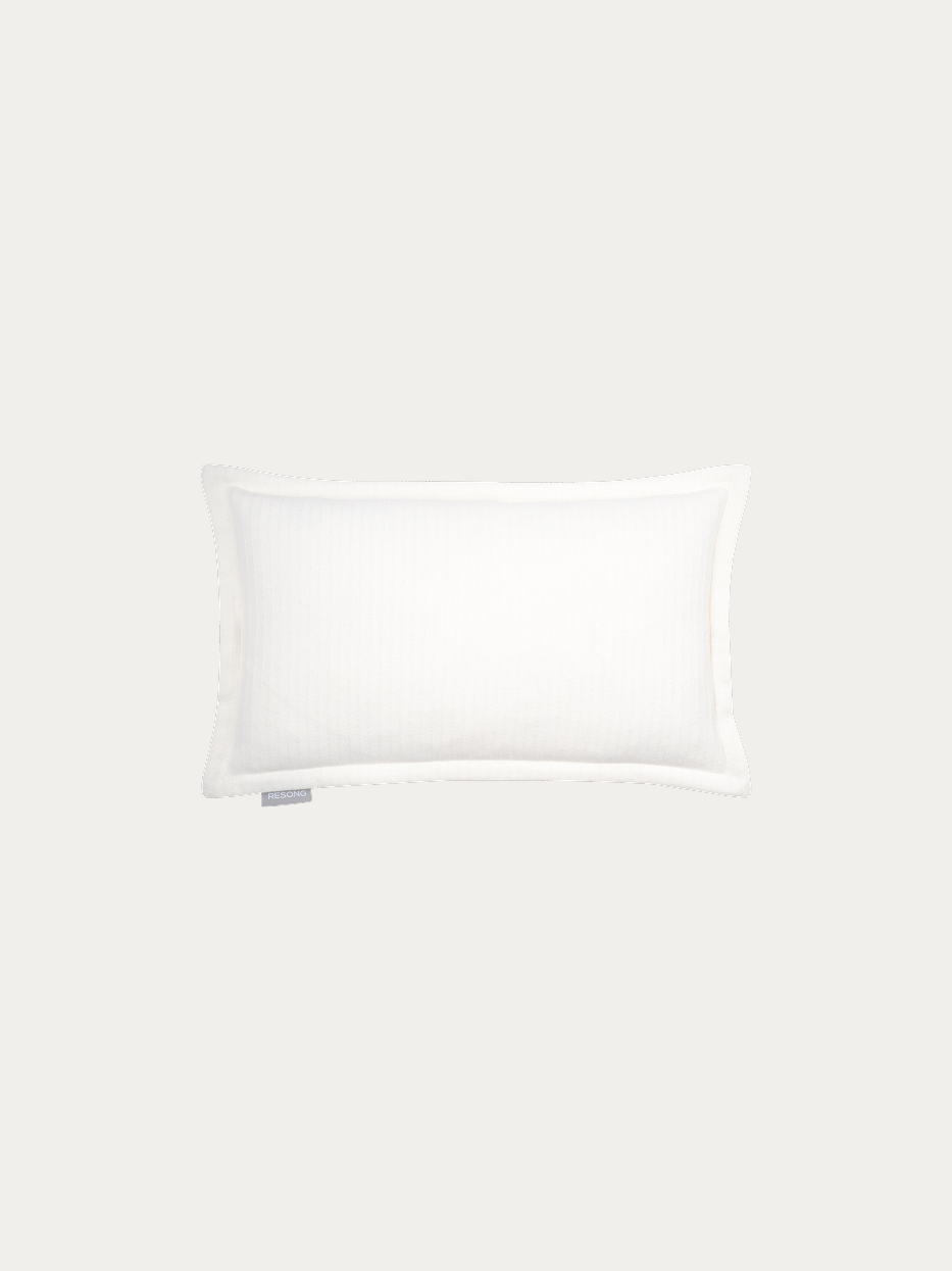Official shot of BERLIN white striped lumbar pillow 300x500, wool-blend ribbed cushion filled with goose feathers, minimalist decor pillow for sofa & bed