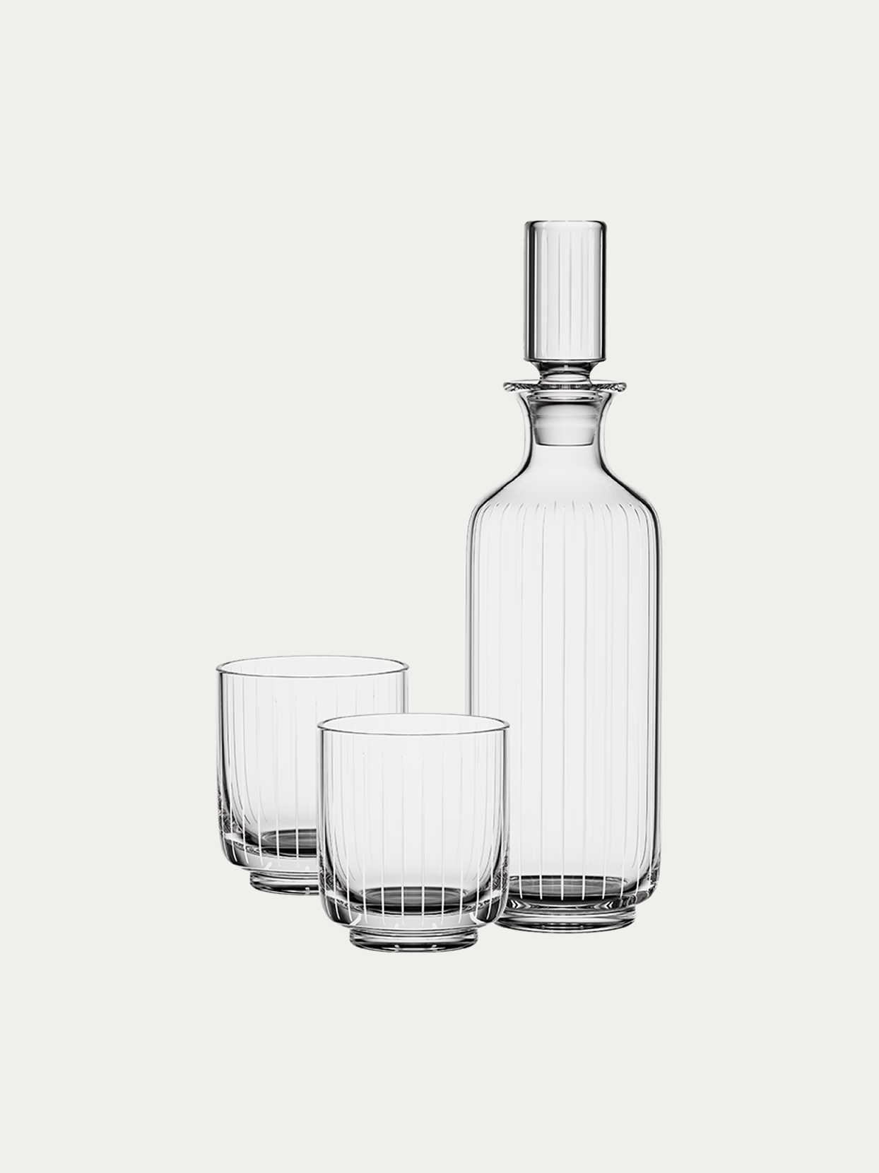 RESONG HOME XUYU Whiskey Set, complete hand vertical line etched crystal liquor decanter with matching stopper + 2 old fashioned whiskey tumblers, luxury bar serving set for bourbon & scotch