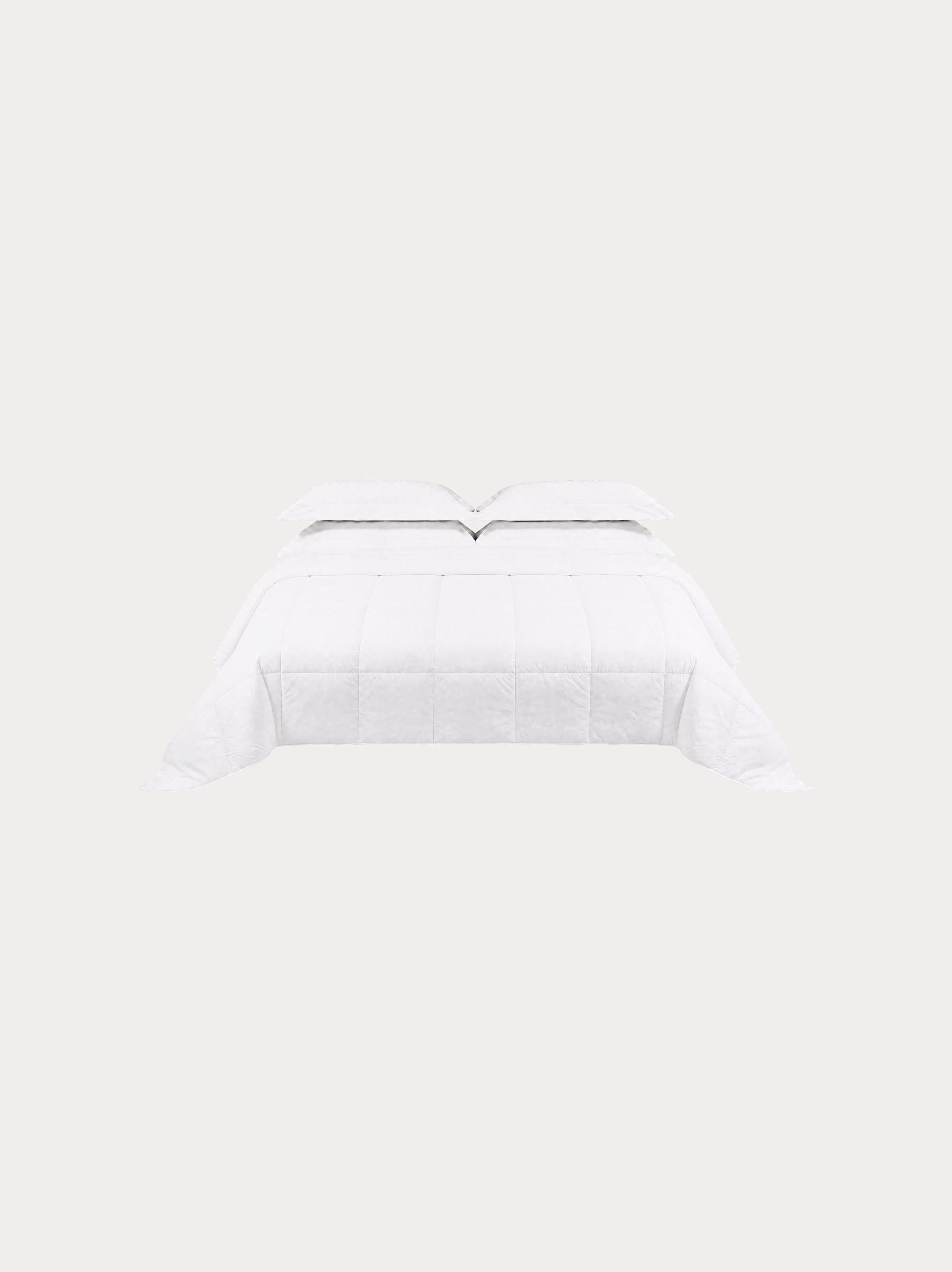 Official flat shot of ICELAND white summer goose down duvet M size, full size specs: 1 duvet (W2000mm L2300mm), outer shell made of 100% cotton, filled with 75% white goose down at 80g/㎡, total weight around 1510g with pure down weight about 368g, adopting grid fixed-point down-locking craft, shot on pure off-white background, lightweight breathable minimalist summer down comforter